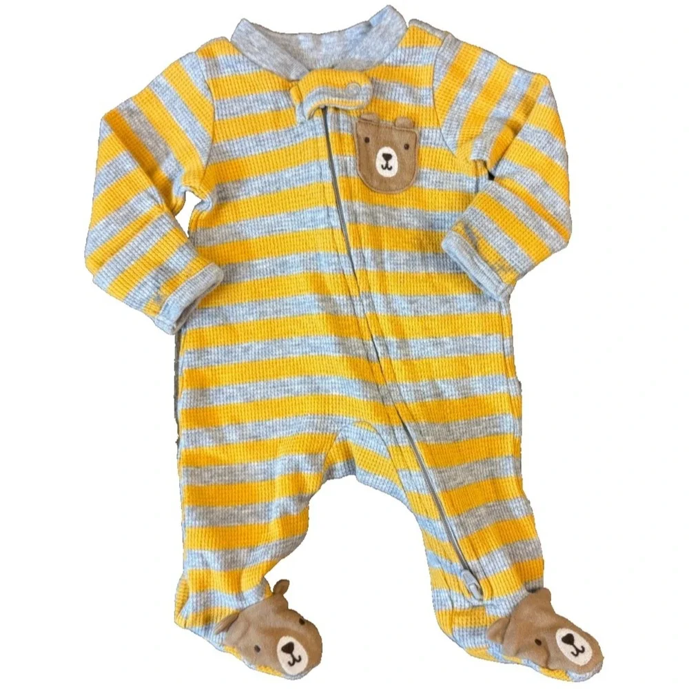 Carters Preemie Baby Boy‎ Sleeper Zip Outfit Romper Clothes Thermal Stripe Bear